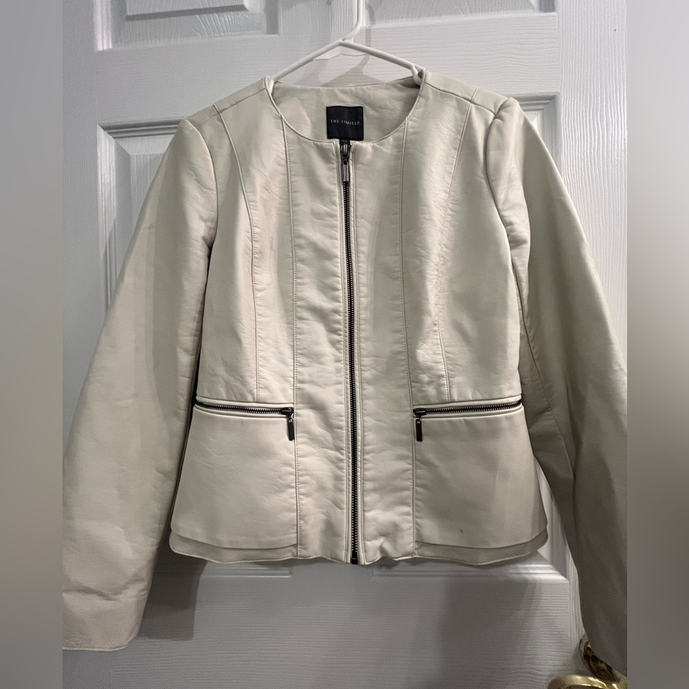 The Limited Vintage Cream Faux Leather Zip-Front Petite Jacket